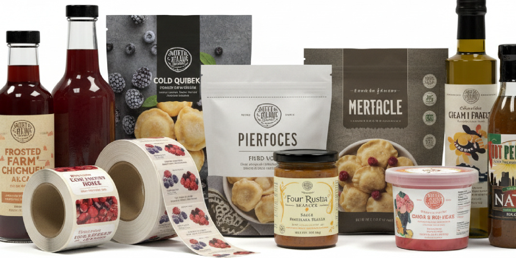 Food and beverage label materials including moisture resistant and freezer grade adhesives