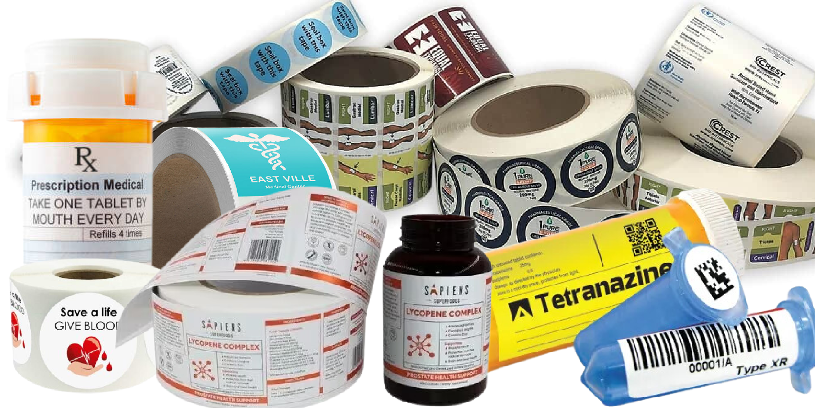 Custom healthcare and medical labels for patient identification, labs, and pharmacy workflows