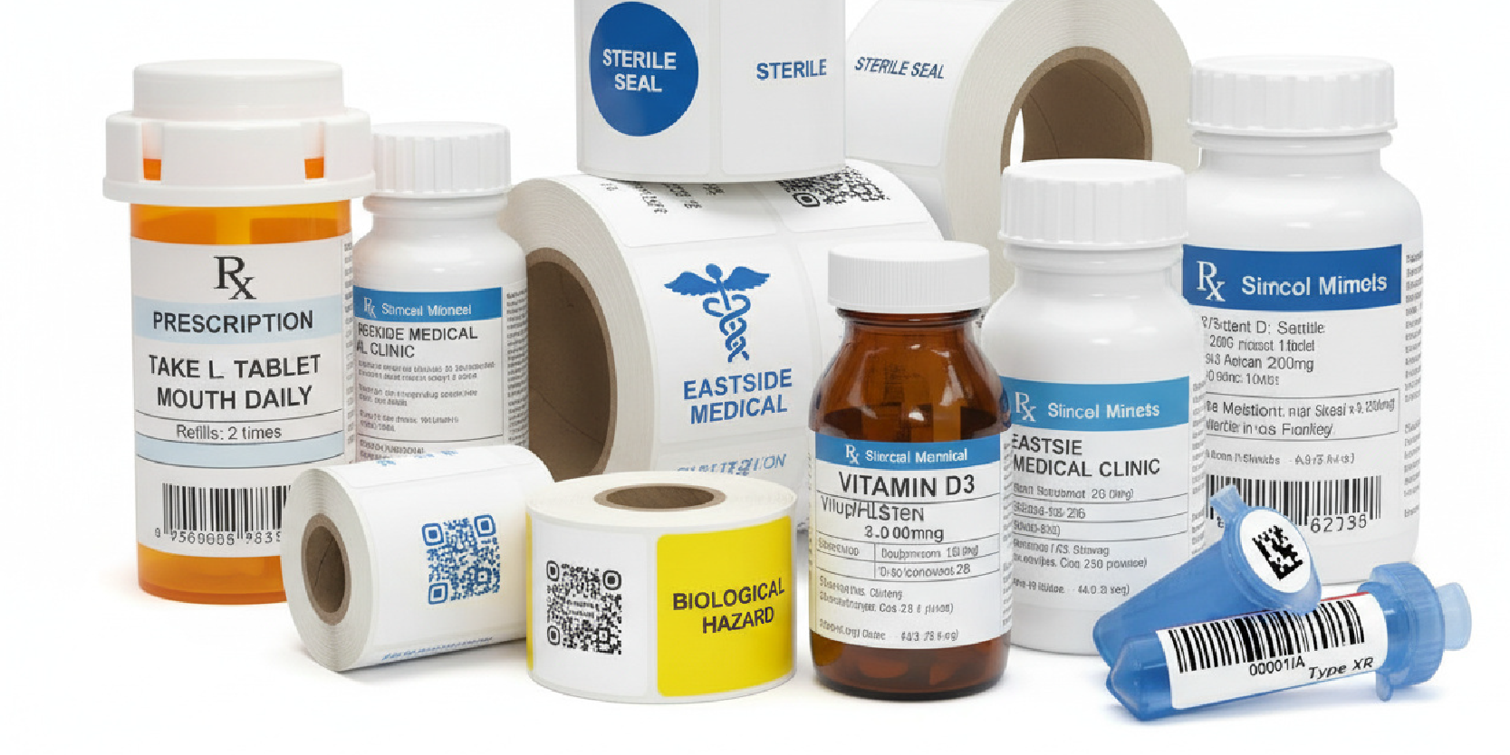 Medical label materials and adhesives for healthcare, laboratory, and pharmacy applications