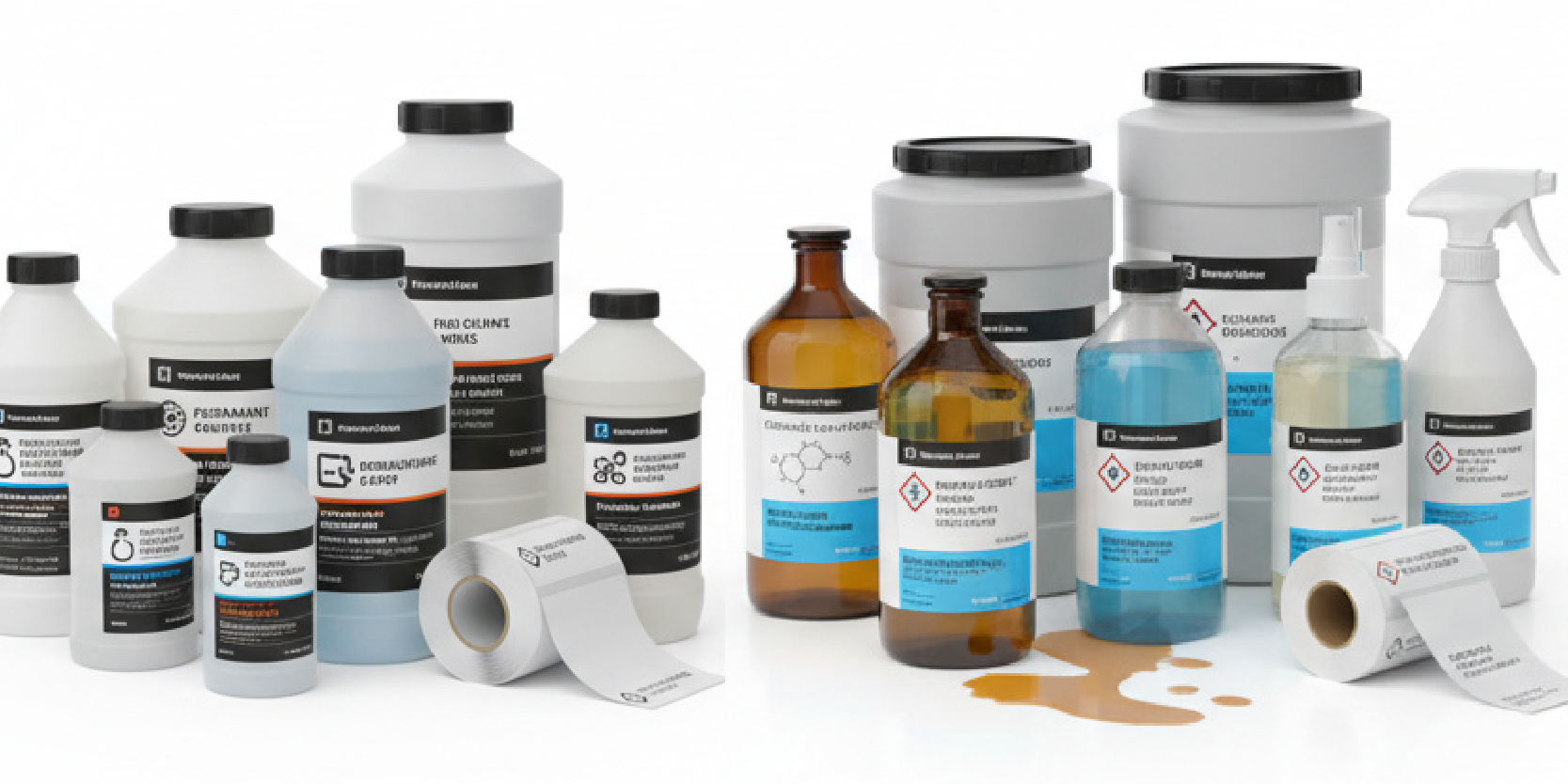 Durable industrial label materials including polyester, vinyl and specialty adhesive constructions