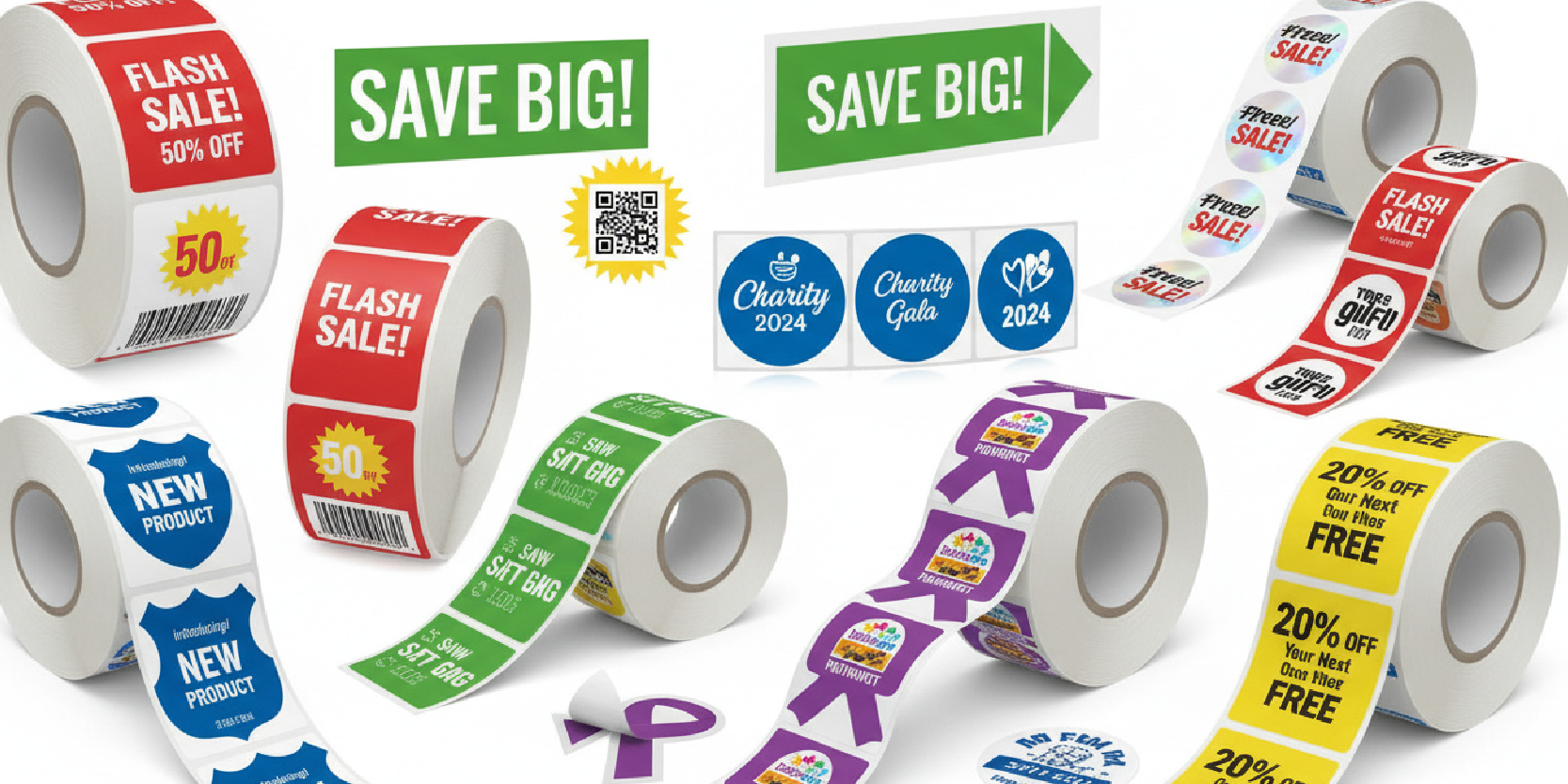 Custom promotional label materials including paper, film and specialty finishes